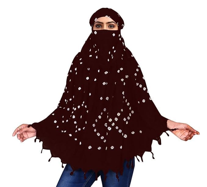 Crockett Cotton Face Mask Scarf with Sun Protection – Long Cotton Dupatta for Women & Girls – Universal Size, Stylish UV Protection Cover for Vahical Driver Outdoor Use (Marun Bandhani)