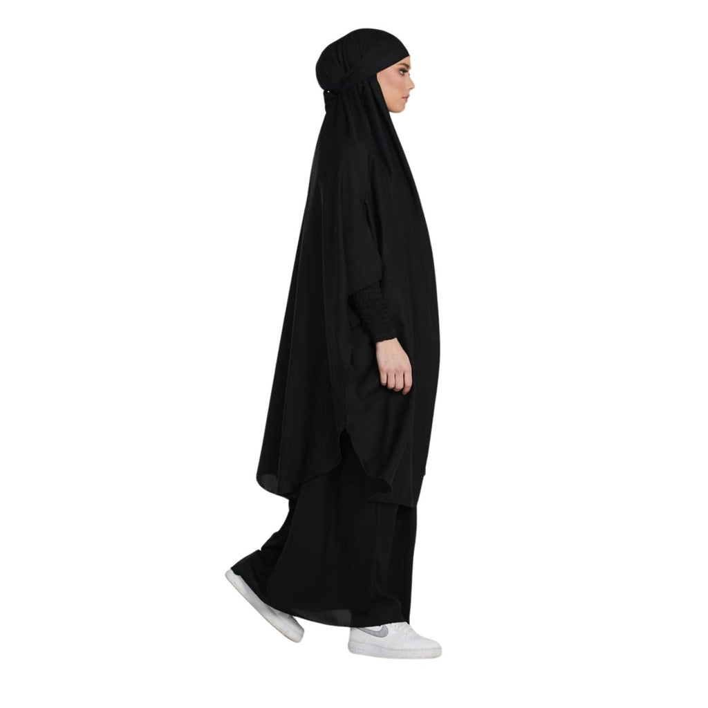 MODEST CITY 2-Piece Knee-Length Jilbab Set Khimar Style Abaya and Skirt with Chunnat Slevees/Dolman Sleeves Brown Color| Tie Back Burkha Jilbab Khimar Style Abaya