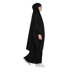 MODEST CITY 2-Piece Knee-Length Jilbab Set Khimar Style Abaya and Skirt with Chunnat Slevees/Dolman Sleeves Brown Color| Tie Back Burkha Jilbab Khimar Style Abaya