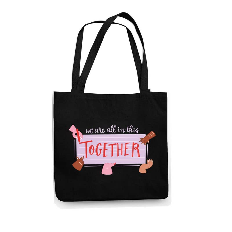 Theyayacafe Printed Cotton Black Tote Bag, Multipurpose Bag, Lightweight
