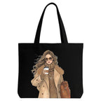 STYLLURE Printed Tote Bag for Women, Black Canvas Shoulder Bag, Lightweight and Spacious, Reusable Handbag for College, Office & Daily Use 40x30 cm. (Stylish Women)
