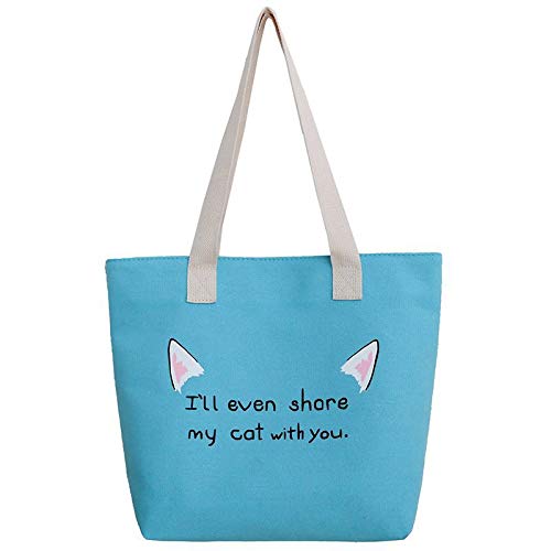 Mei&Ge Eco-Friendly Canvas Tote Ladies' Shoulder Bag Multi-Purpose Cotton Handbag for Girls/Women (60072) Blue - Perfect for Grocery Shopping or Office or Any Other Purpose