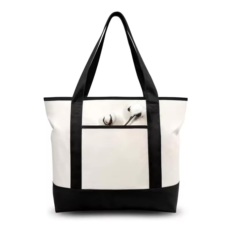 ketmart Cotton Canvas Tote Bag, Reusable Grocery vegetable Shopping Fashionable Two-Tone Cloth Bags for Crafts, DIY Your Creative Designs(Color_Off White)