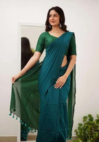 Handloom Cotton Khadi Saree for Women | Green & Magenta Soft Cotton Saree with Blouse Piece | 5.5 Meter (Green::Rama)