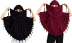 COMBO Women Cotton Stylish Hand Printed Scarf - Anti Pollution Full Face Cover With UV Sun Rays Protection Scarf (black-maroon)