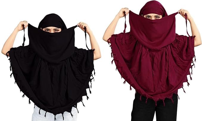 COMBO Women Cotton Stylish Hand Printed Scarf - Anti Pollution Full Face Cover With UV Sun Rays Protection Scarf (black-maroon)
