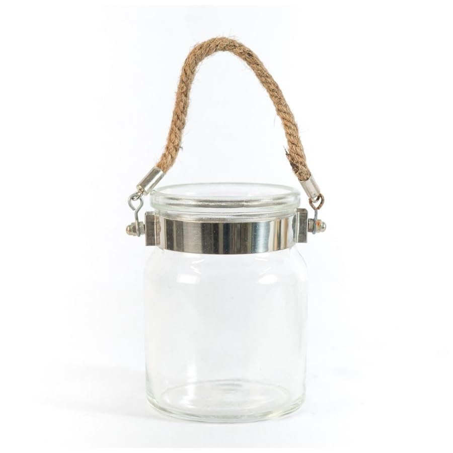 SPHINX Glass Hanging Lantern Candle Holder with Rope | Hurricane Jar for Tealight, LED Lights & Floral Decor | Home & Festive Gifting | 6.3 x 5.3 Inches (1 Pc)