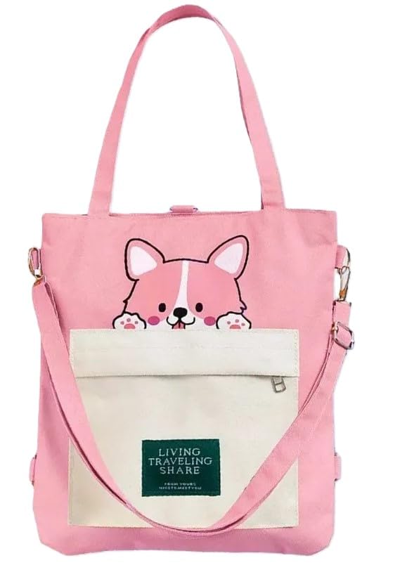 INOVERA (LABEL) Canvas Tote Bags, Shoulder Bag and Backpack for Womens - Handbags for Ladies - Girls for Office,Travel,Collage,and Shopping Daily Use With Adjustable Strap (Pink)