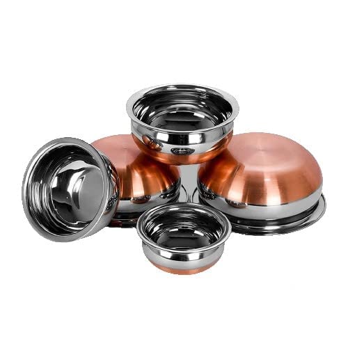 KC Stainless Steel Copper Bottom Kitchen Serving, Cooking Bowl | Handi Set 5-Pieces | Biryani Handi