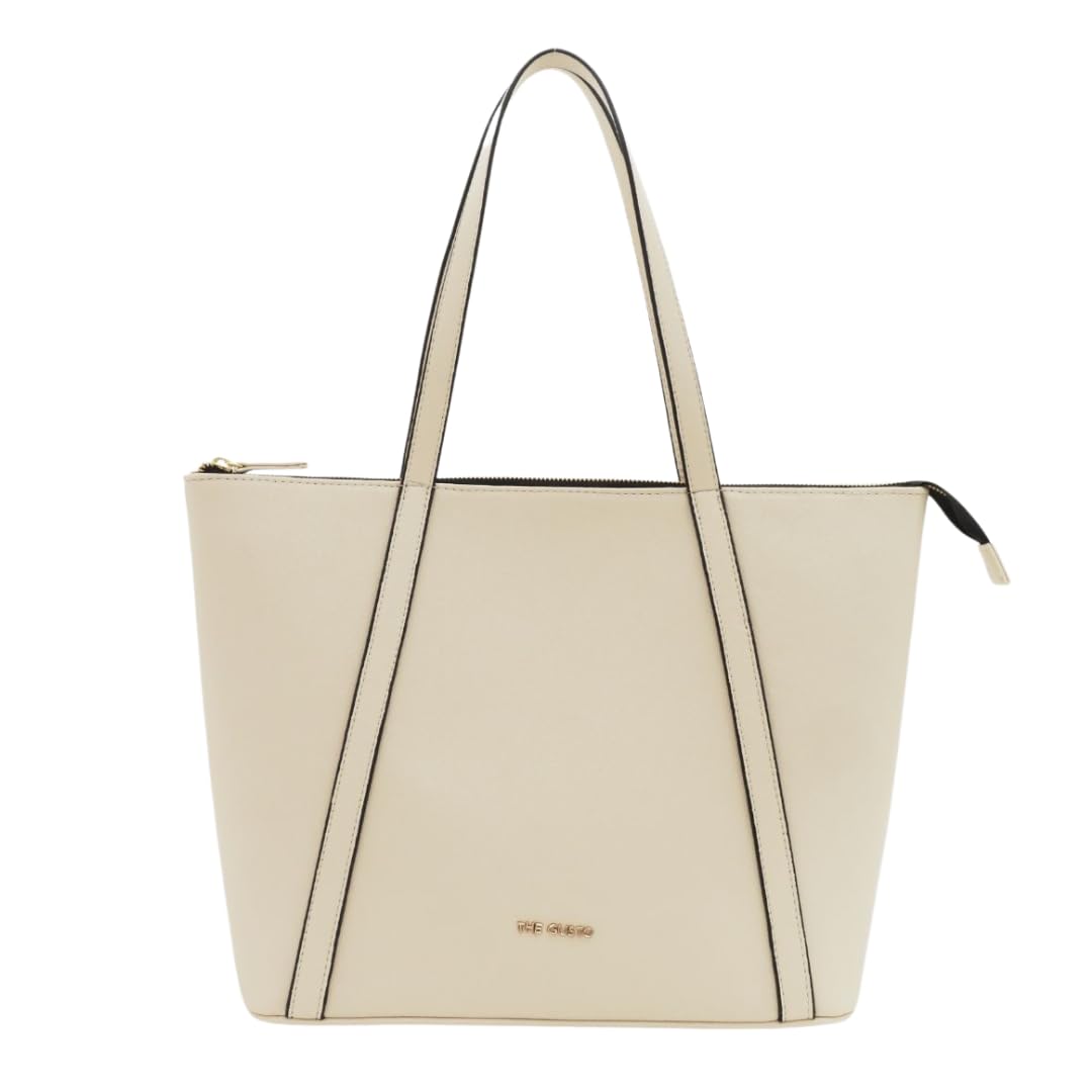 The Gusto AZA - Premium Vegan Leather Tote Bag for Women with Grained Texture | Medium Size Stylish Hand Bag/Shoulder Bag, Fits upto 14 Laptop (Cream)