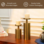 Set of 2 Metal Candle Stands for Home Décor Round Pillar Tealight Holder Centerpiece Tableware Accessories Housewarming Gift