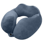 STUFFIVA Travel Neck Pillow and Eye Mask Set - Contoured Orthopedic U-Shaped Support Cushion with Front Snap, Hanging Loop, and Matching Blindfold for Airplane, Car, and Office Sleep, Black