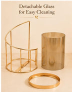 Modern Gold Metal & Glass Candle Holder | Decorative Hurricane Lantern with Spiral Frame | Tealight & Pillar Candle Stand for Home Decor, Living Room, Dining Table & Gifting