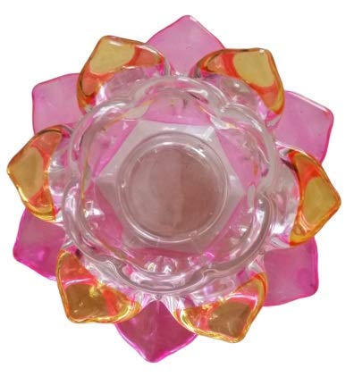 Bellveen Fancy Crystal Glass Lotus Candle Holders | Pink & Yellow Color