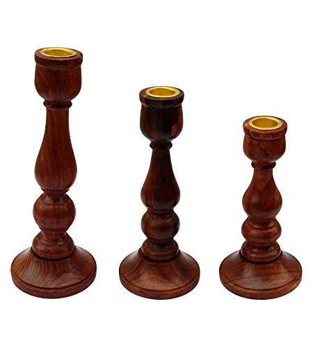 ITOS365 Handmade Wooden Candle Stand - Set of 3 | Decorative Wood Finished Wax Candle Holder for Home, Office & Living Room Décor | Handcrafted Tealight Holder Gift Item for Diwali & Festivals