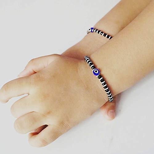 ARTIFICIAL TREE Exclusive German Silver Charm Evil Eye Nazariya Bracelet with Black & Silver Beads (Crystal) for Baby Boys & Girls| Adjustable Protection Bracelet for Newborns & Toddlers (AT KIDS 004)