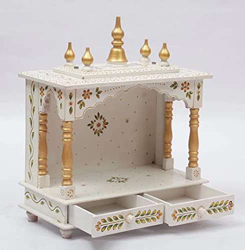 Jodhpur Handicrafts MDF Wood Home Temple Wooden Puja Mandir for Home Handcrafted Wooden Temple (18 inch x 9 inch x 22 inch, White)