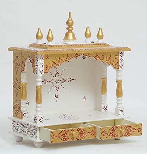 Jodhpur Handicrafts MDF Wood Home Temple Mandir for Big Size Temple for Home with Door Pooja Stand for Home Wall Mount (18 inch x 9 inch x 22 inch, White & Golden) Jord702WG