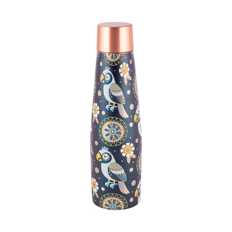 Vip luxe Copper Bottle | Bird Motif | UV Printed Design | Pure Copper Water Bottle for Health & Wellness | 900 ml Capacity