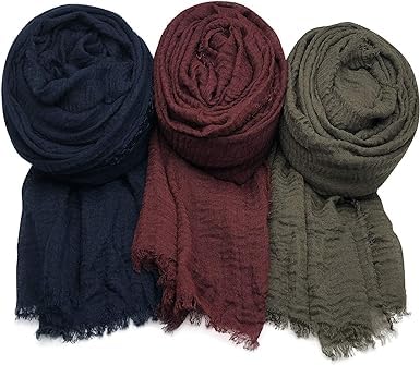 ICW Women's Premium Wrinkle Ironless Crush Crinkled Cotton Summer Hemp Scarf Stoles Shawl head scarves for girls