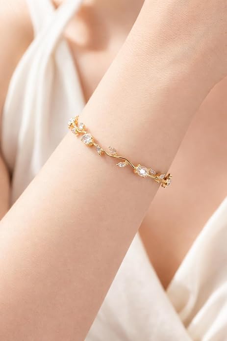 Zaya Handmade Jewelry Tulip Bracelet with Multicolour Gemstones, Pink, Purple & Clear Oval Marquise Crystals|Korean Purple & Pink Gemstones|Anti-Tarnish & Waterproof|Gift for GF and Wife (White)