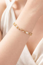 Zaya Handmade Jewelry Tulip Bracelet with Multicolour Gemstones, Pink, Purple & Clear Oval Marquise Crystals|Korean Purple & Pink Gemstones|Anti-Tarnish & Waterproof|Gift for GF and Wife (White)