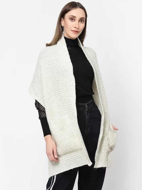 513 Women's Acrylic Woolen Self Design Casual Warm Winter Wear Muffler With Pocket Scarf Stole
