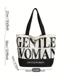 THE SACK CO. Large Canvas Tote Bag for Women, Tote Handbags for Women with Zipper & for College, Shopping, Office (gntl women blk writing new)