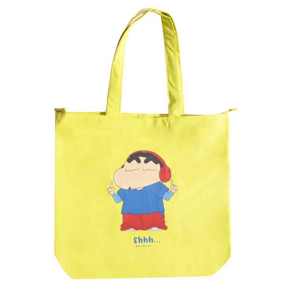 THELA GAADI Pure Cotton Canvas Tote Bag | Reusable Multi-Purpose, Grocery/Shopping Bag, Office Bag For Men & Women | Sturdy & Durable | Shinchan No Noise Print, Yellow