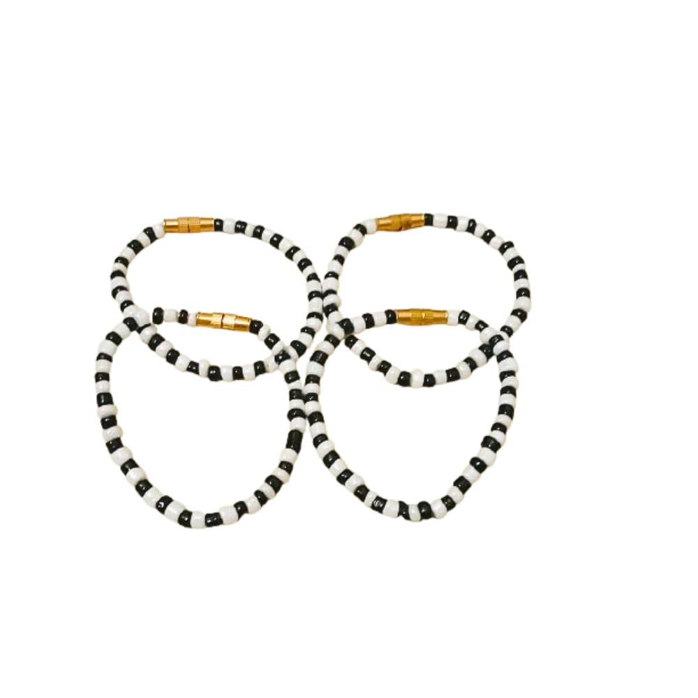 Unisex Adult Baby Evil Eye Protection Beads Bracelet (Handcrafted) – Black & White, Pack of 4 (0-3 Years)