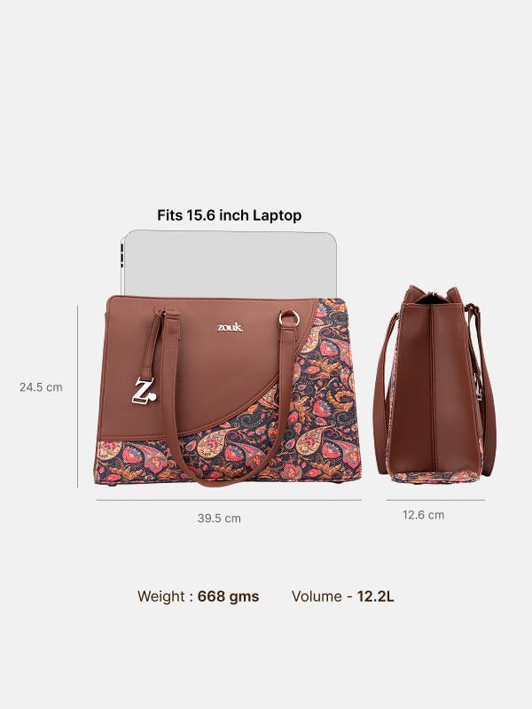 ZOUK Office Essential Bag | Jute | Vegan Leather Handcrafted Tote Bag With Double Handle Shoulder Strap | Paisley Print