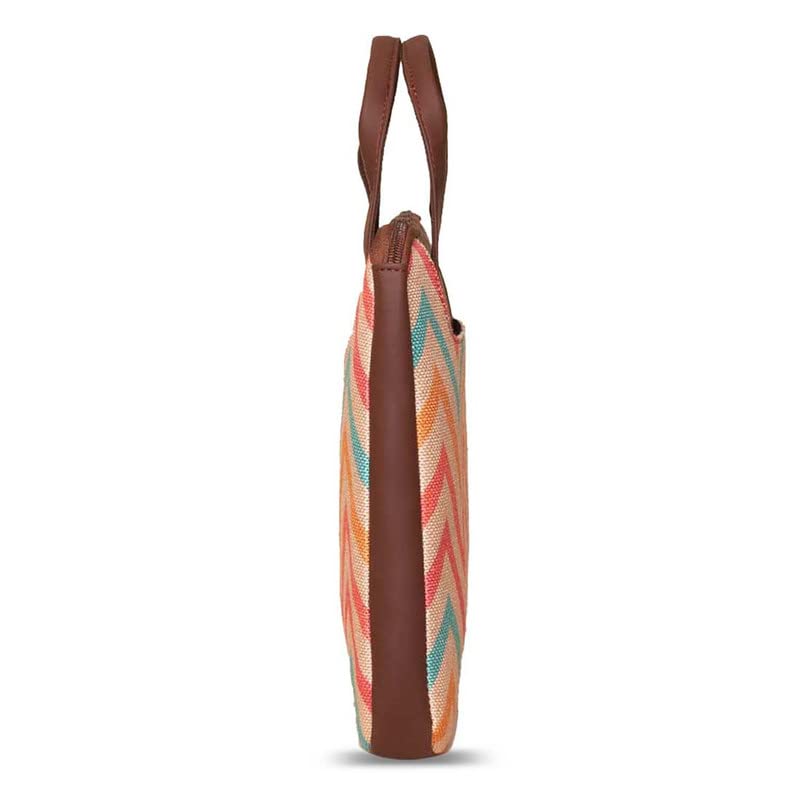 ZOUK WavBeach Wave Printed Women's Jute Handcrafted Vegan Leather Multicolor L Zipper Laptop Sleeve 15.6 inch