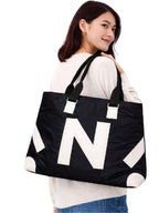 Tote Bag with Bold Geometric Print for Women, Black and White, Waterproof Lightweight Shoulder Bag with Zipper Pocket, Two Way Carry Handles, Multipurpose for Office Work Travel Grocery..