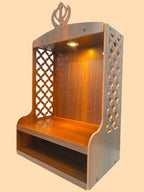 Premium Wooden Wall Pooja Mandir with Built in LED Light, Sikh Khanda Top Design, Stylish Prayer Temple for Home, Office