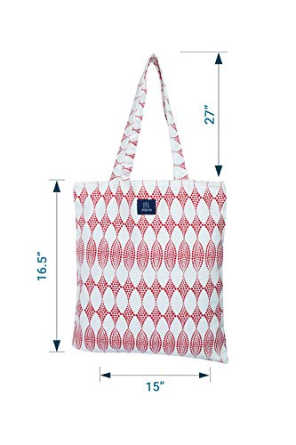 AQVA Printed Soft Cotton Canvas Tote Bag for Women | Trendy Stylish Multipurpose Handbag with Zipper | Shoulder Bag for Shopping, Grocery, Travel, Beach & Work | Ditto, Red
