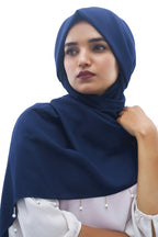 Urshia Georgette Pearl Hijab With Moti Latkan and Diamond Accents (Navy Blue)