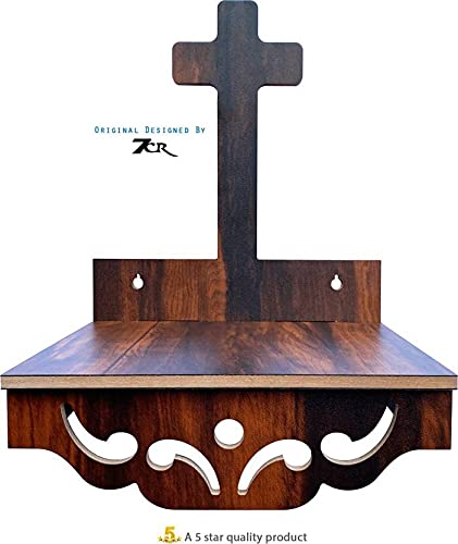 7CR Christ Temple (WB) Engineered Wood Home Wooden Wall Mounted Cross Shelf (Do-It-Yourself) Church, or Prayer Room – 26x16.5x32 cm – Elegant Handcrafted Design