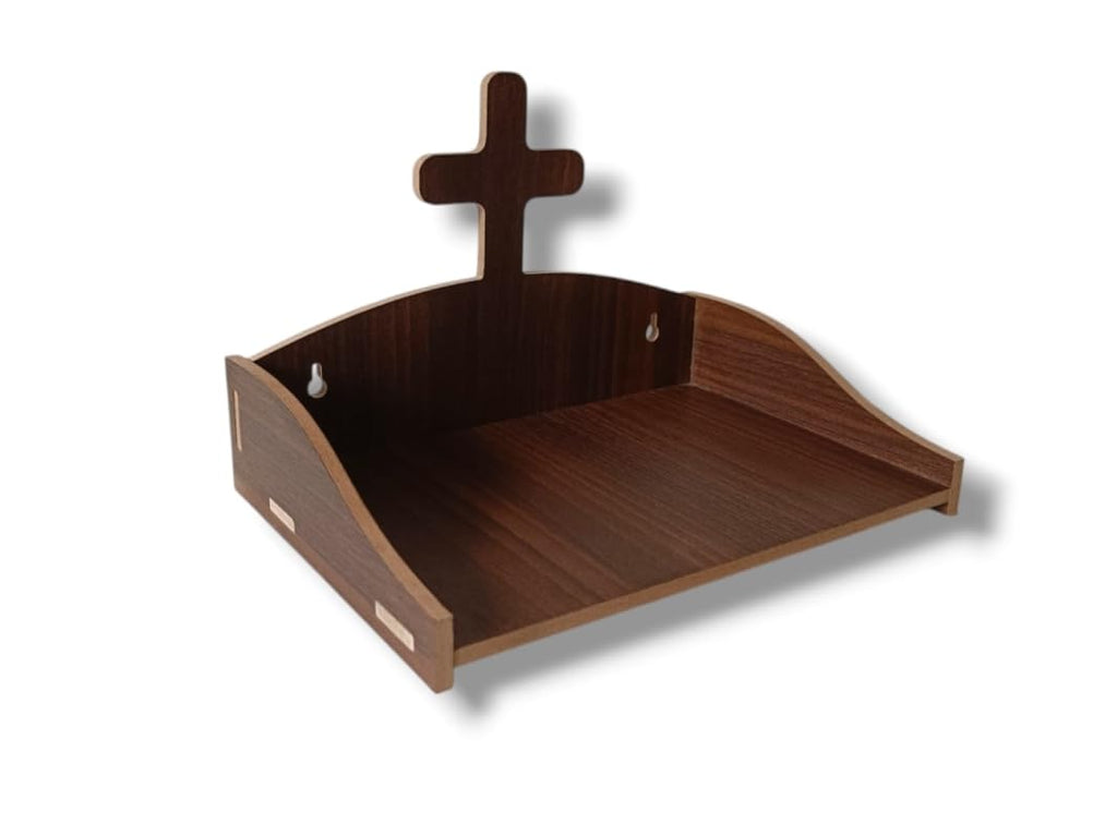 Wooden Mini Shelve with Cross Design, Prayer Temple for Home, Office, Student Hostel, Shop, 16 x 23.5 x 16 cm