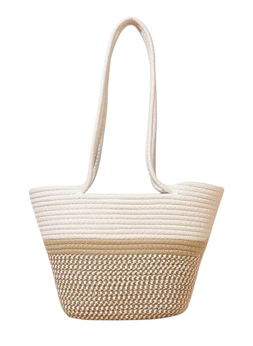 BEAUTIFUL HOMMIES Attractive Hand Bag |large Tote Bag |Summer Bag | Bucket Bag | Basket Bag | Bamboo Tote | Beach Bags for Women|Boho Bag|Handbag |Jute Bag |Handmade Bag (BEIGE WHITE STYLISH)