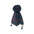 FAHABO Scarf Woman Pleated Cotton with Striped Border and Tassels Scarves | Hijab Scarf | Headscarf | Neck Scarf | Stoles | Wraps (Black)