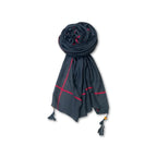 FAHABO Scarf Woman Pleated Cotton with Striped Border and Tassels Scarves | Hijab Scarf | Headscarf | Neck Scarf | Stoles | Wraps (Black)
