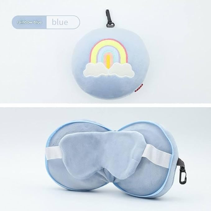 SEAHAVEN 3 in 1 Tourist Neck Travel Pillow with Cushion Car-Eye Maks Sleep Rest Shade and Ear Plug (Multi-Colour)