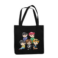 YaYaCafe BTS Printed Canvas Cotton Black Tote Bag with Zipper for Womens and Girls