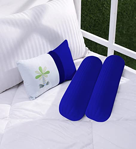 Trance Home Linen 100% Cotton 16x32 inch 200TC Striped Bolster Cover | Round Bed Side Long Bolster Pillow Cover to fit 24 Length 9 Dia | Pack of 2 Bolster Cover only (16x32 inch,Ink Blue)