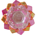 Bloriza Fancy Crystal Glass Lotus Candle Holders, Pink & Yellow