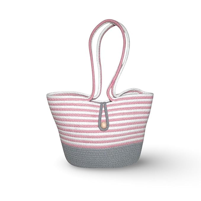 BEAUTIFUL HOMMIES Attractive Hand Bag |large Tote Bag |Summer Bag | Bucket Bag | Basket Bag | Bamboo Tote | Beach Bags for Women|Boho Bag|Handbag |Jute Bag |Handmade Bag (PINK GREY)