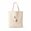 Minimalist Girl & Flower Printed Canvas Tote Bag for Women | 16x14 Inch Cotton Shoulder Bag | Aesthetic Reusable Handbag for College, Office & Shopping