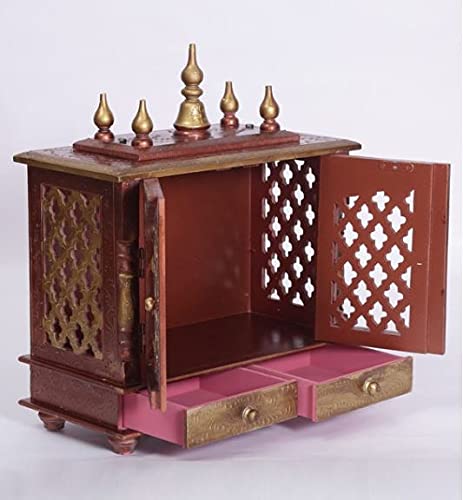 Jodhpur Handicrafts MDF Wood Home Temple Puja Mandir Home Temple Pooja Mandir with Door Pooja Room Stand (18 inch x 9 inch x 22 inch, Copper & Golden)