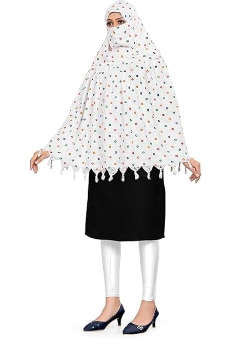 Crockett Cotton Face Mask Scarf with Sun Protection – Long Cotton Dupatta for Women & Girls – Universal Size, Stylish UV Protection Cover for Vahical Driver Outdoor Use (White Ring)