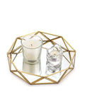 ARTINCO Gold Clear Glass Mirror Make up Vanity Tray Jewelry Organizer Cosmetic Display, Geometric Shape Perfume Display Decorative Tray for Home Decor Dresser Countertop 7.5 x 2 Inch Small